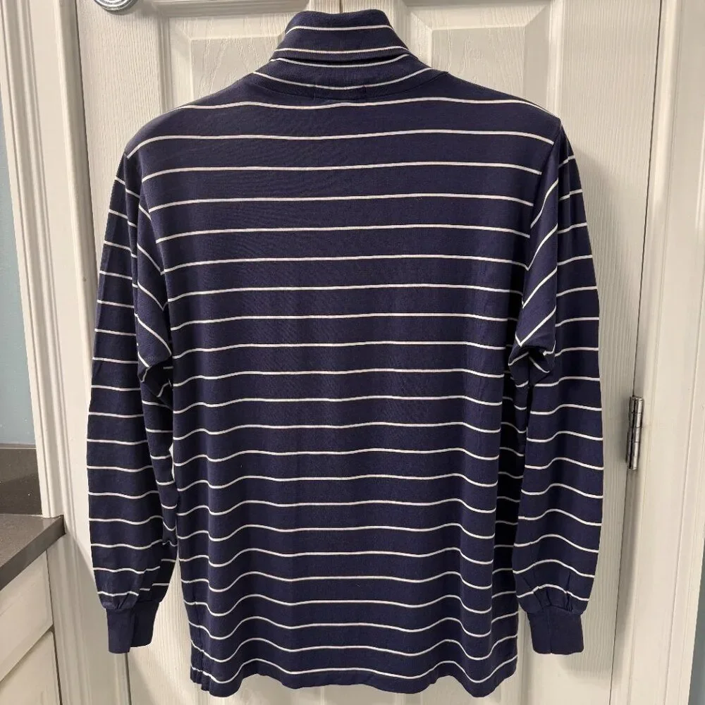 Vintage Polo Ralph Lauren Scribble PRLC Navy White Striped Turtleneck Size XL